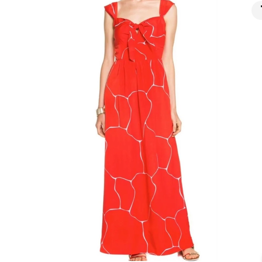 Susana Monaco Red Sparkle Tie Front Empire Waist Maxi Dress Size 2